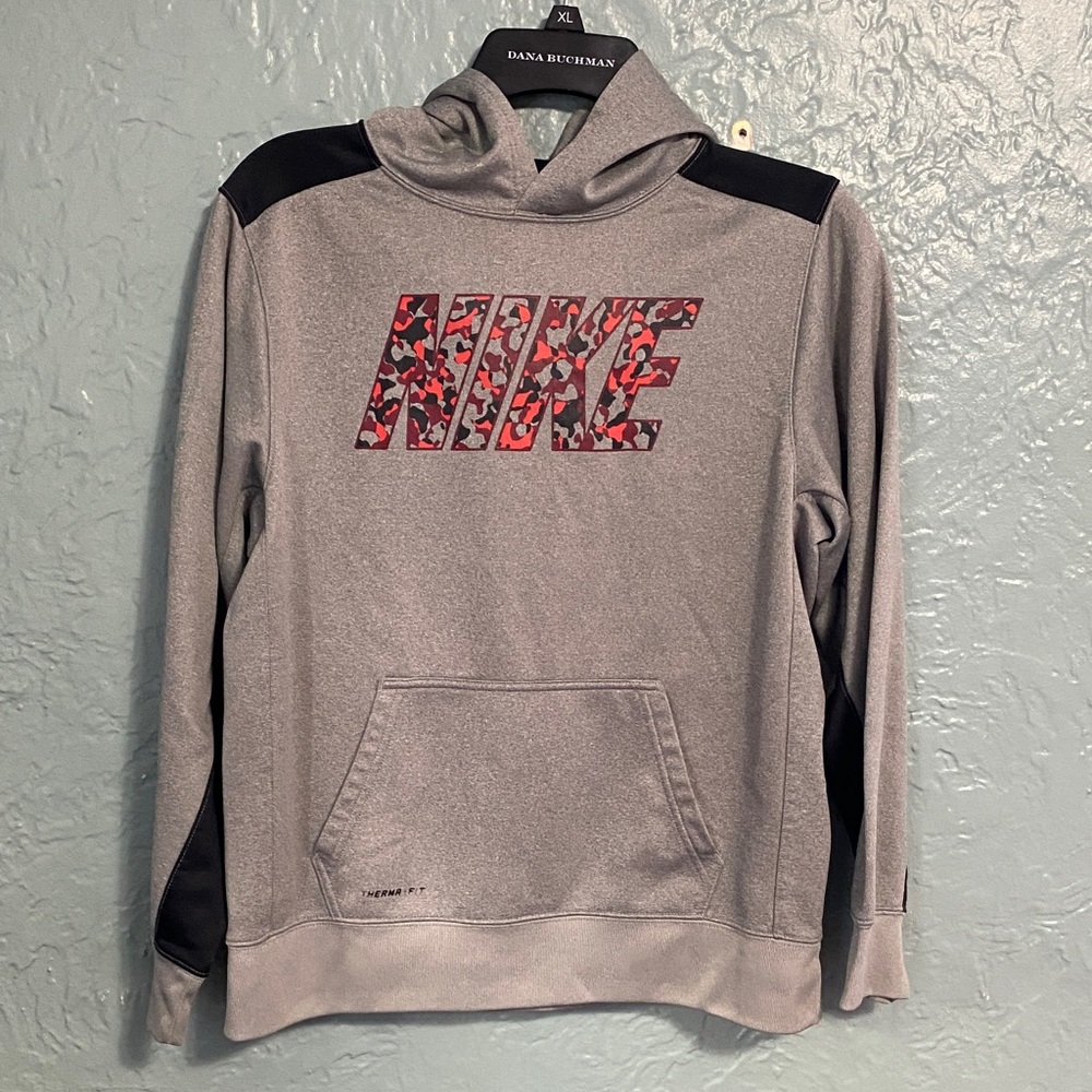 Nike Gray and Black Men's Sweater with Red Logo